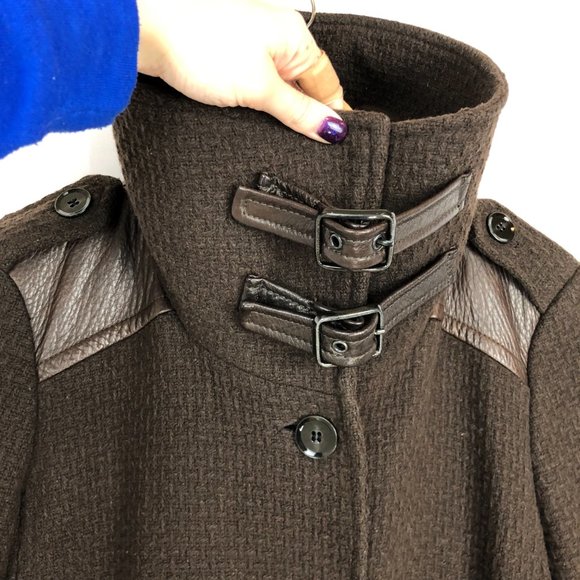 Cole Haan | Wool Blend Leather Trimmed Peacoat - Picture 4 of 10